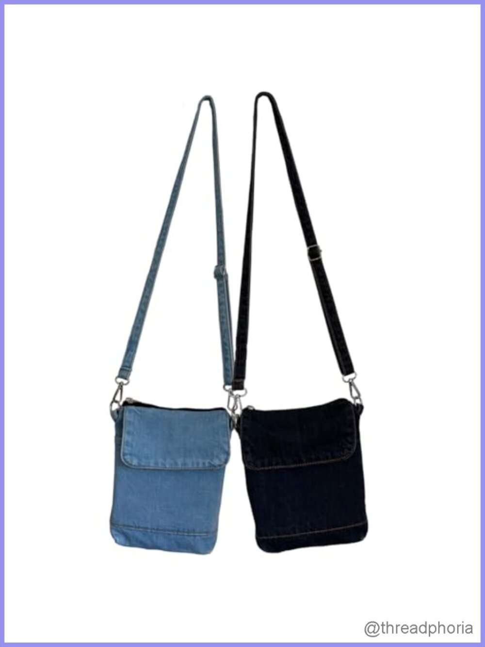 Denim Crossbody Bag Set of 2 Adjustable Strap Small Women's Purses